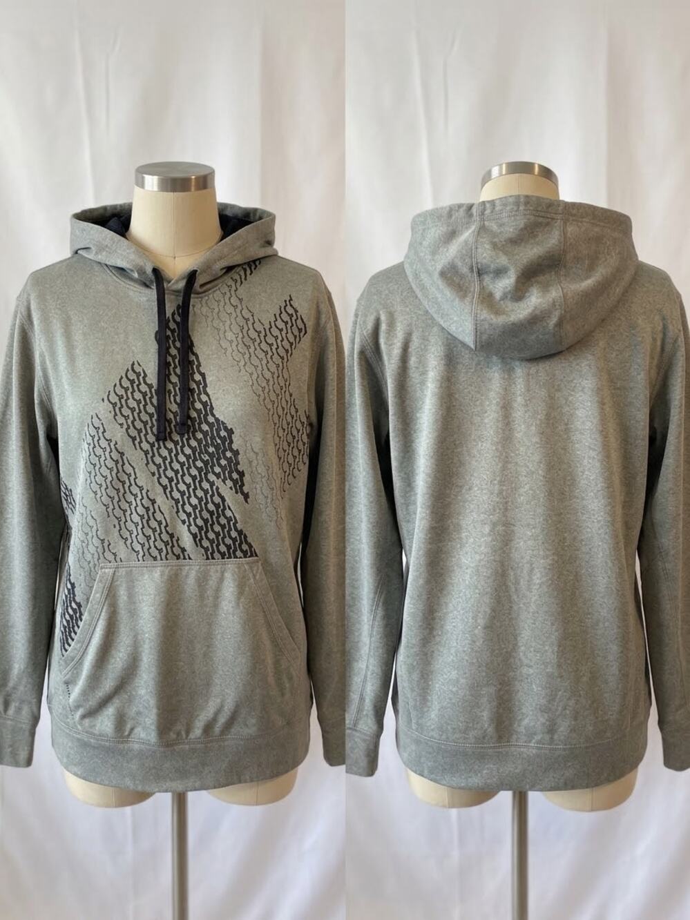 Nike Therma-FIT Mens Hoodie Medium Gray Black Graphic Swoosh Pullover Sweatshirt